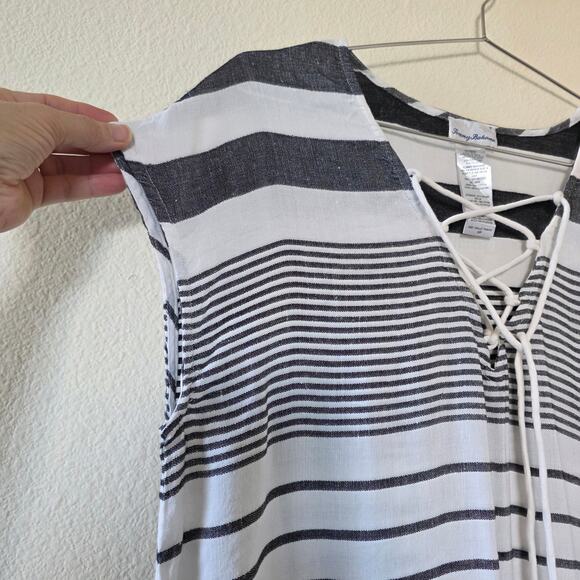 Tommy Bahama Striped Lace Up Tassel Maxi Dress Women Size L Gray White Linen - Picture 5 of 14